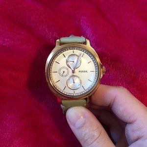 Fossil watch with green leather